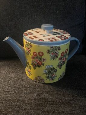 Anthropologie - Yellow Floral Teapot with Patterned Lid never used